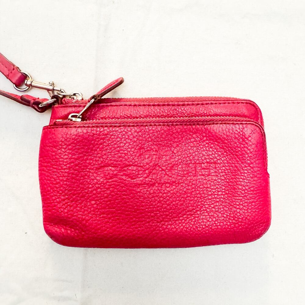 Coach Double Zip Pink Wristlet Zippered Wallet Pouch
